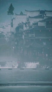 水墨风格的中式古建筑景观