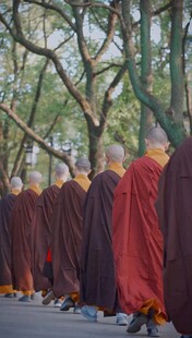僧人们列队行走的场景