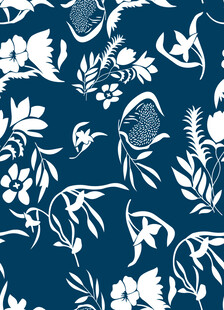 蓝底白花植物图案