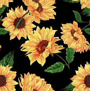 黑色背景上的向日葵图案