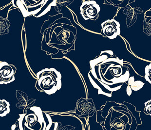深蓝底白花玫瑰图案