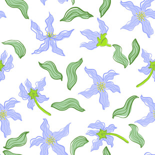 手绘蓝花绿叶图案背景
