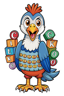 卡通小鸟与彩色字母积木