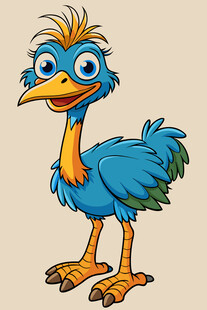 可爱蓝色卡通鸵鸟形象