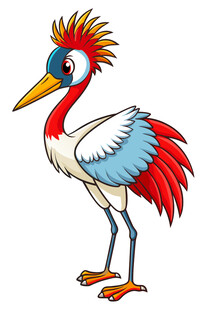 彩色卡通风格的美丽仙鹤