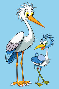 两只可爱的卡通鸟类