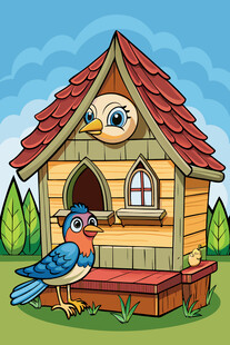 可爱小鸟木屋卡通场景