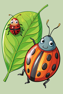 可爱瓢虫与绿叶