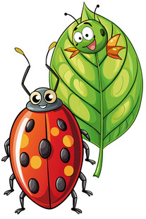 瓢虫与绿叶上的小虫子