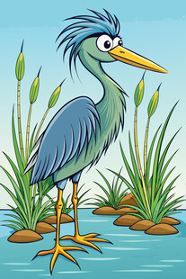 水边蓝鹭插画