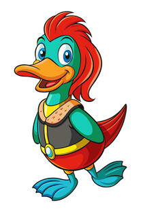 卡通红鬃绿身鸭子形象