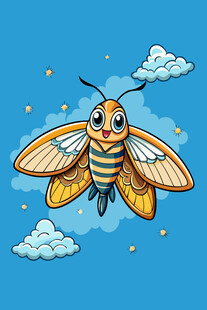 可爱蜜蜂在蓝天云朵间