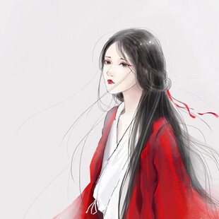 红衣古风女子侧颜