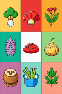 多彩蔬菜与食材图标集合