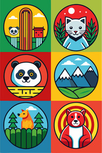 多彩动物与自然元素图标集合