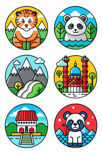 动物与地标图标集合