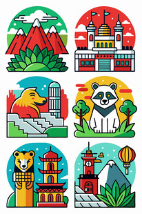 全球地标与动物插画集