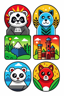 可爱动物主题徽章图案