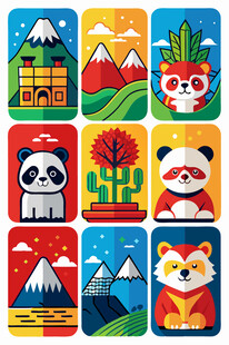 可爱动物与风景图案集合