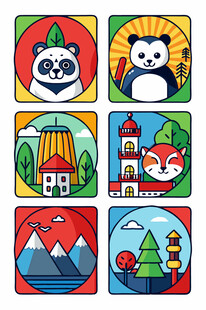 多彩卡通风格图标集合