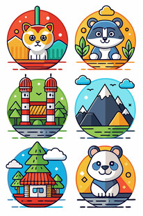 各国动物地标卡通形象集