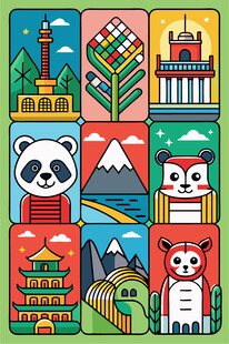 各国地标与萌宠插画