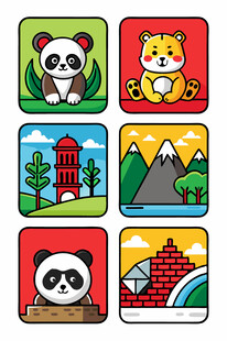 可爱动物与风景图标集合