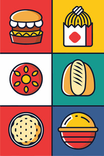 多彩美味的各式食物图标