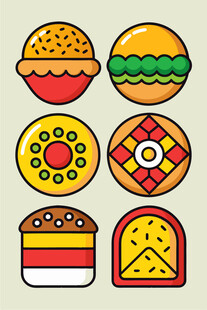 多彩卡通风格美味糕点图标