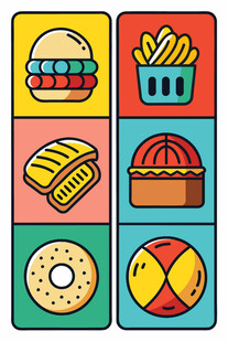 多彩美味的各式食物图标