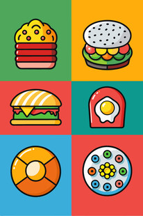 多彩美味快餐图标集合