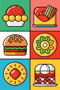 多彩美味食物图标集合