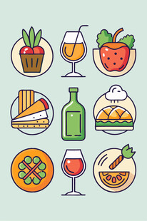 多彩美食与饮品图标集合