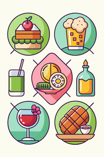 多彩美食饮品图标集合