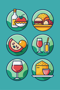 多彩美食与饮品图标集