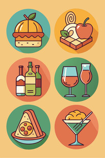 多彩美食与饮品图标集