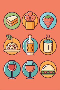 多彩美食与饮品图标集