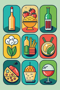 多彩美食与饮品图标集