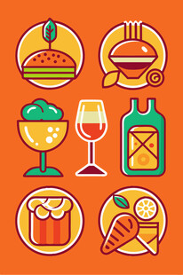 多彩美食与饮品图标集