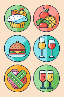 多彩美食与饮品图标集