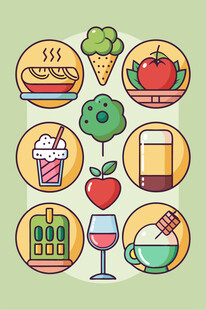 多样美食与饮品图标集合