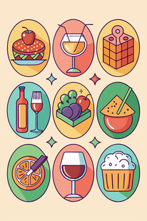多彩美食与饮品图标集合