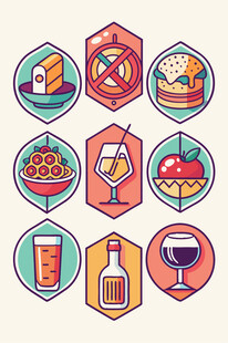 多彩餐饮与饮品图标集