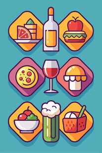 多彩美食与饮品图标集