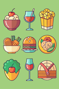 多彩美食与饮品图标集