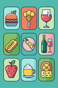 多彩美食图标集合