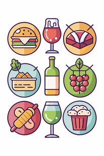 多彩美食与饮品图标集合