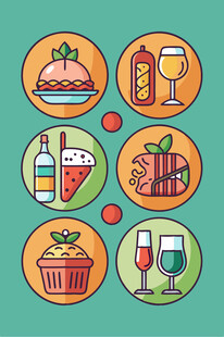 多彩美食与饮品图标集