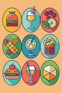 多彩美食与饮品图标集合