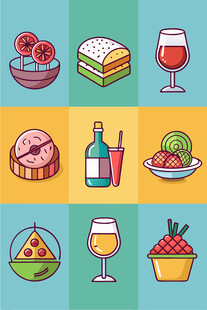 多彩美食与饮品图标集